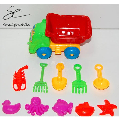 Free shipping Cute High quality Puzzle Kids Beach baby cars play toys sand tools truck and 10Pcs small toys
