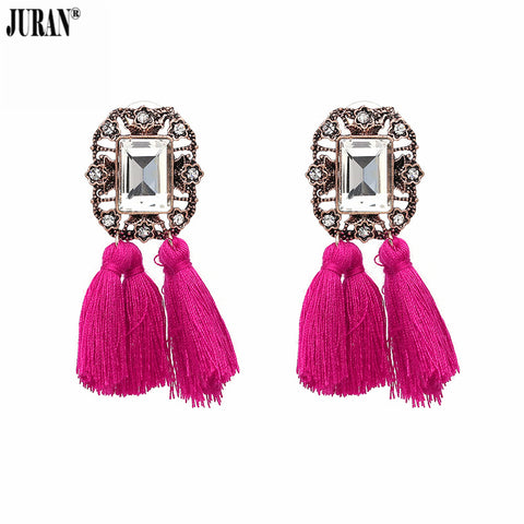 16 Colors ! In Fashion Crystal Square Tassel Stud Earrings For Women Statement Fringing Earring Vintage Chic Brincos JURAN