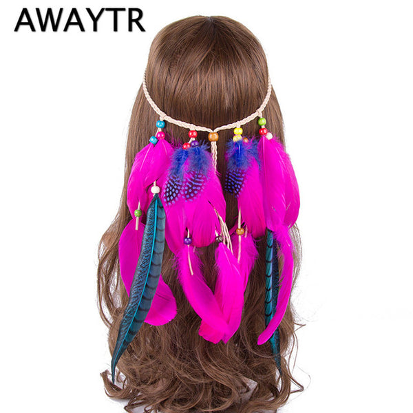 Feather Headband Women 2017 Festival Feather Headband Hippie Headdress Hair Accessories Boho Peacock Feather Headdress