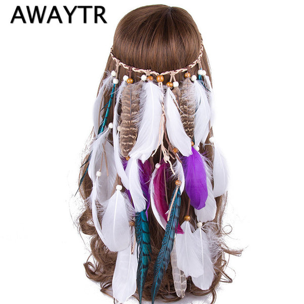 Feather Headband Women 2017 Festival Feather Headband Hippie Headdress Hair Accessories Boho Peacock Feather Headdress