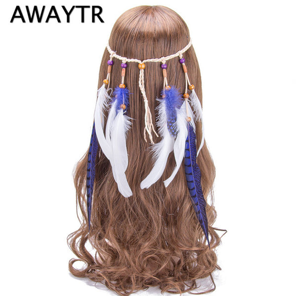 Feather Headband Women 2017 Festival Feather Headband Hippie Headdress Hair Accessories Boho Peacock Feather Headdress