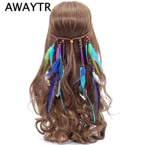 Feather Headband Women 2017 Festival Feather Headband Hippie Headdress Hair Accessories Boho Peacock Feather Headdress