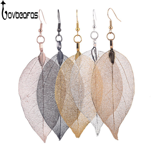 LOVBEAFAS 2017 Fashion Brincos Bohemian Long Earrings Unique Natural Real Leaf Big Earrings For Women Fine Jewelry Gift