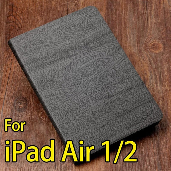 Buy one get one screen film for iPad air2 1 case smart cover for iPad 4 2 3 Fashion PU Wood Grain Leather 2017 free shipping AKR