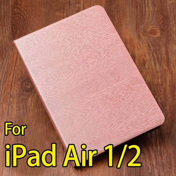 Buy one get one screen film for iPad air2 1 case smart cover for iPad 4 2 3 Fashion PU Wood Grain Leather 2017 free shipping AKR