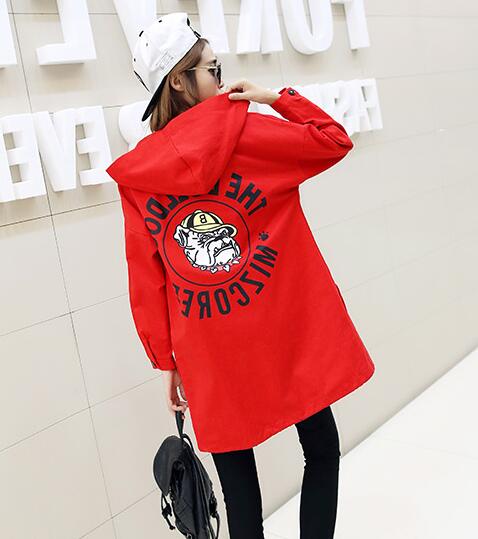 NIJIUDING New Autumn Women Casual Student Hoodies Outwear Loose Trench Coat  Dog Letter Print  Basic Trench XS-2XL