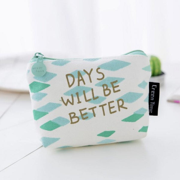 M128 2017 Cute Canvas Women Purses Cartoon Green Fresh Geometric Pattern High Performance Price Ratio Coin Wallet  Card Bag