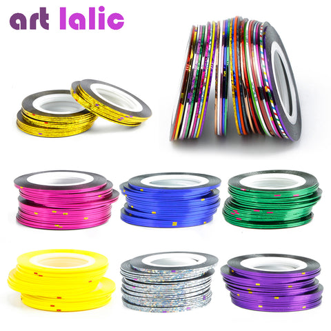 30Pcs 30 Multicolor Mixed Colors Rolls Striping Tape Line Nail Art Decoration Sticker DIY Nail Tips