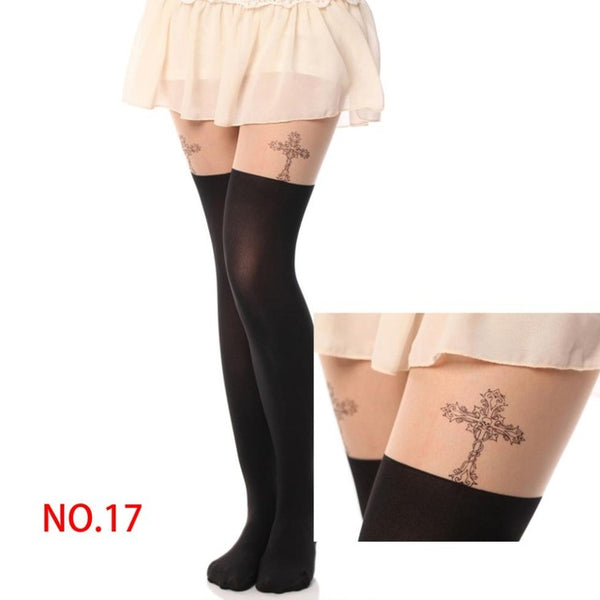 New Sexy Girl's Pantyhose Design Pattern Printed Tattoo Stockings Cat shape 20 Style Sheer Pantyhose Mock Stockings Tights  90cm