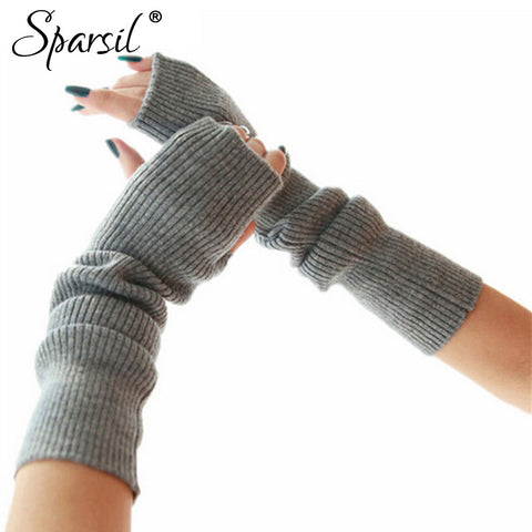 Sparsil Women's Winter&Autumn Christmas Cashmere Blend Knitted Long Gloves Solid Color Fashion Warm For Lady Elbow Mittens C86