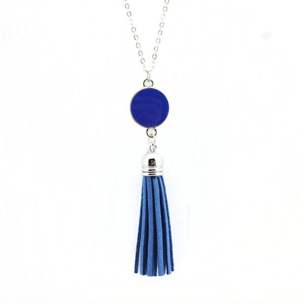 Monogram Blanks Enamel Disc Long Chain Pendant Necklace for Women Personalized Fashion Jewelry