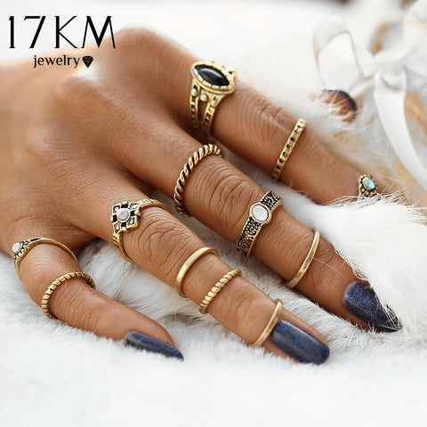 17KM 12pcs/set Fashion Vintage Punk Midi Rings Set 2017 Antique Gold Color Boho Female Charms Jewelry Knuckle Ring For Women