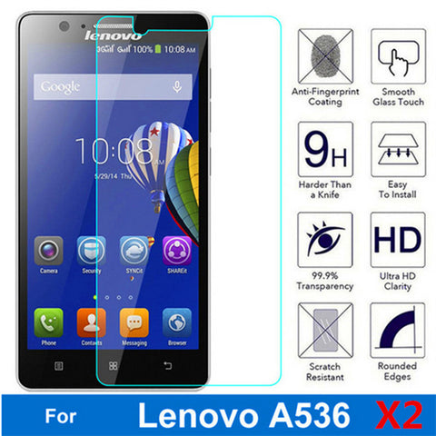 2pcs/lot For Lenovo A536 A 536 538 A358T A538 Screen Protector pelicula de vidro 0.26mm Explosion-proof LCD Tempered Glass Film