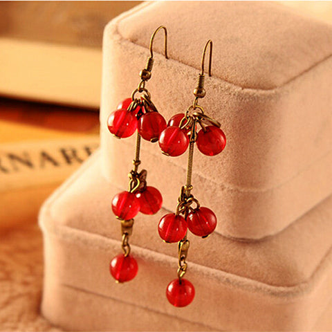 E685 New Fashion New 2017 Brinco Tassel Boucle Bijoux Vintage Red Cherry Coin Drop Earrings For Women Girl Jewelry Pendientes