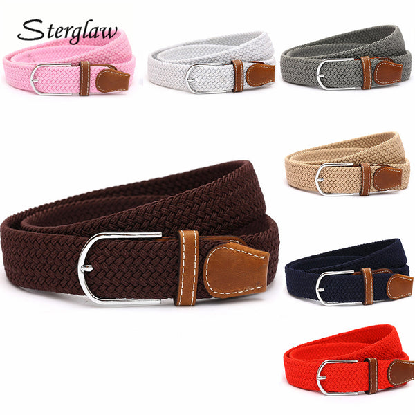 110cm Men fashion Canvas blets for Women Plain Webbing Metal Buckle Woven belt female Stretch Elasticity belts and strap D002