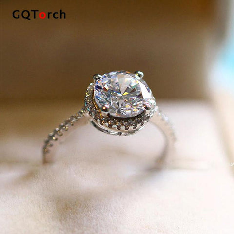 Round Brilliant Cut Engagement Rings For Women Solitario 1.2 Carat Cubic Zirconia Eight Heart Eight Arrows Fashion Jewelry