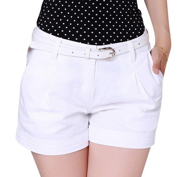 TLZC Korea Summer Woman Cotton Shorts Size S-3XL New Fashion Design Lady Casual Short Trousers Solid Color Khaki / White