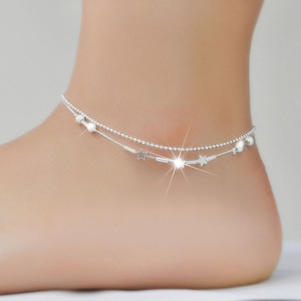 New Fashion Women Jewelry Anklets Star Charms Cute Personality Foot Chain Anklet Leaf Two Layers Ankle Decoration Beads SWXFS102