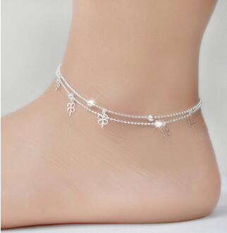 New Fashion Women Jewelry Anklets Star Charms Cute Personality Foot Chain Anklet Leaf Two Layers Ankle Decoration Beads SWXFS102