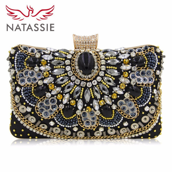 NATASSIE Women Clutch Ladies Diamond Day Clutches Purses Female Beaded Bag With Chain