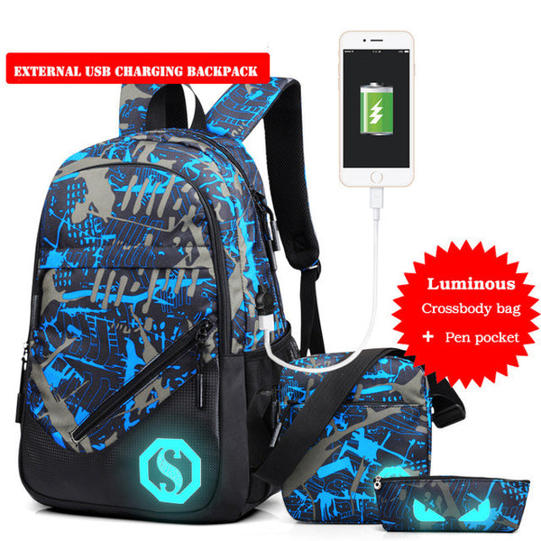 New Design USB Charging Men's Backpacks Male Casual Travel Luminous Mochila Teenagers Women Student School Bags Laptop Backpack