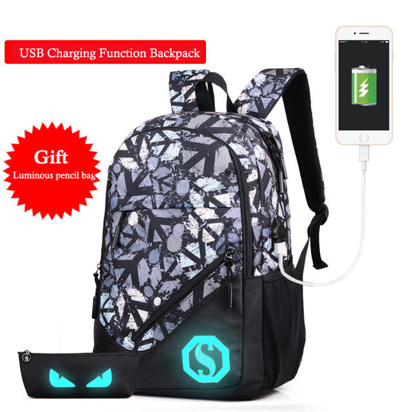 New Design USB Charging Men's Backpacks Male Casual Travel Luminous Mochila Teenagers Women Student School Bags Laptop Backpack