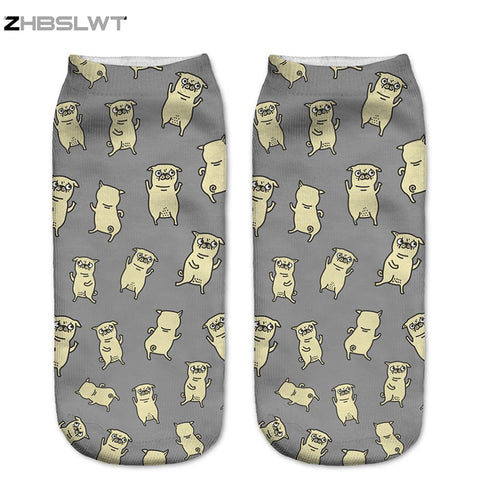 ZHBSLWT New Multiple Colors Harajuku Style 3D Printed  Women Socks  Low Cut Ankle Socks Pugs Dance Women's Casual Socks -LJ