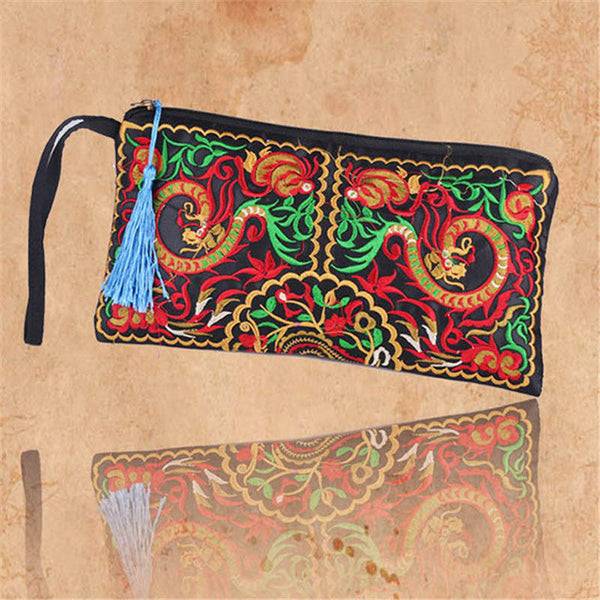 Hot Sales Women Retro Boho Ethnic Embroidered Wristlet Clutch Bag Handmade Purse Wallet Storage Bags