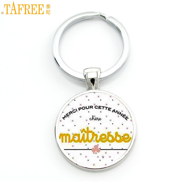 TAFREE merci maitresse key chain ring holder fashion silver color glass metal keychain for men women jewelry teachers gift CT278