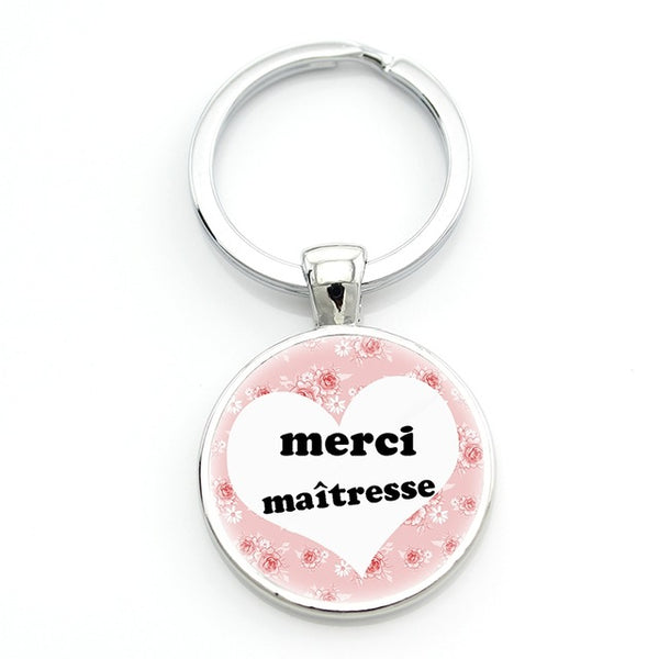 TAFREE merci maitresse key chain ring holder fashion silver color glass metal keychain for men women jewelry teachers gift CT278