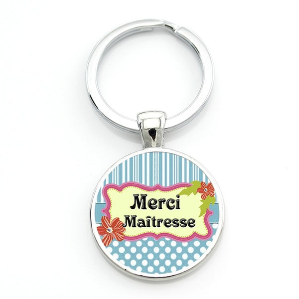 TAFREE merci maitresse key chain ring holder fashion silver color glass metal keychain for men women jewelry teachers gift CT278