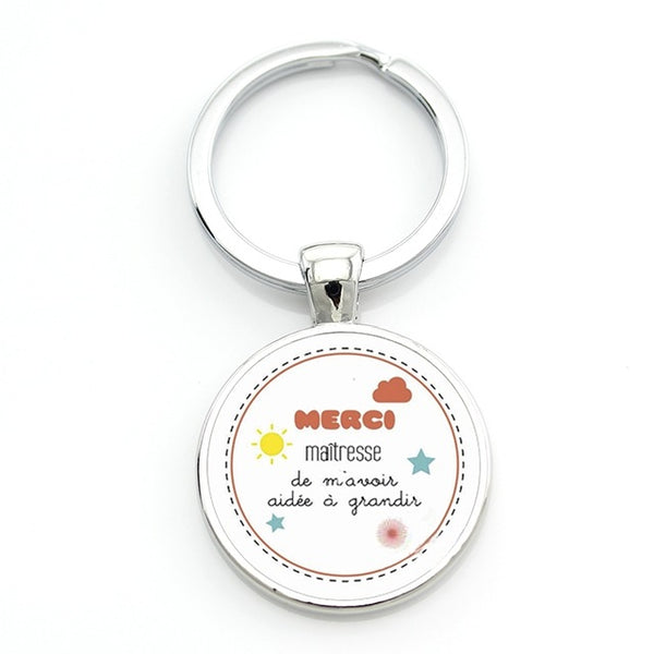 TAFREE merci maitresse key chain ring holder fashion silver color glass metal keychain for men women jewelry teachers gift CT278