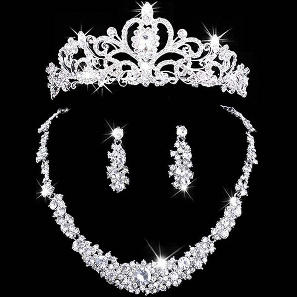 bridal jewelry crown necklace and earring set tiara rhinestone wedding accessories bridal crystal jewelry sets