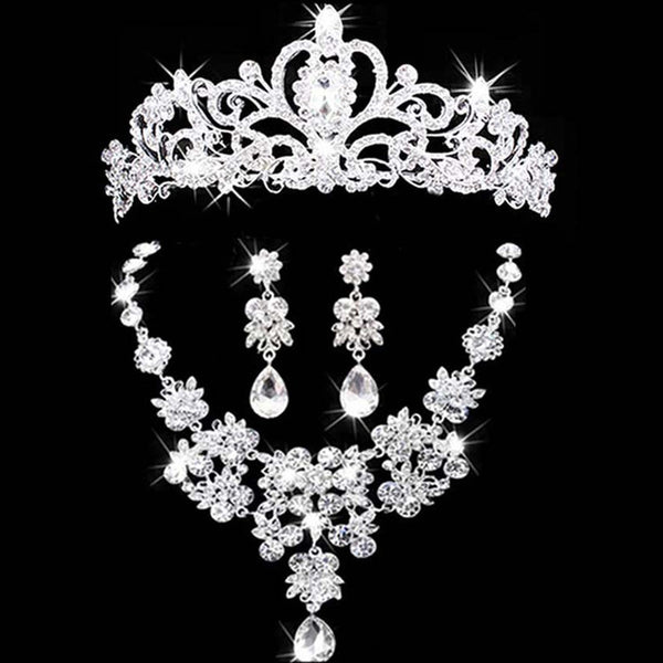 bridal jewelry crown necklace and earring set tiara rhinestone wedding accessories bridal crystal jewelry sets
