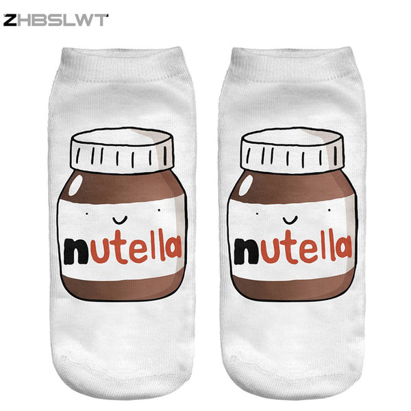 ZHBSLWT Fashion 3D Printed Women Socks White Peanut Butter Bottle Women Unisex Cute Low Cut Ankle Socks Casual