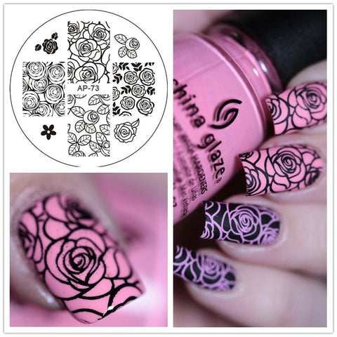 Rose Flower Nail Art Stamping Template Image Plate AP73 Nail Stencil Plates