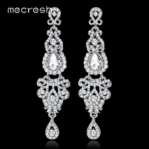 Mecresh 5 Colors Long Earrings Crystal Silver Color Women Bridal Chandelier Pendante Wedding Earrings Engagement Jewelry EH162