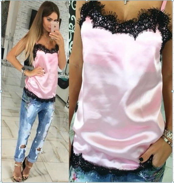 Sexy Camis Summer Lace Patchwork Vest Top 2017 Newly Fashion Women Solid Casual Sleeveless Tank Tops T-Shirt 4 Colors Tops GV554