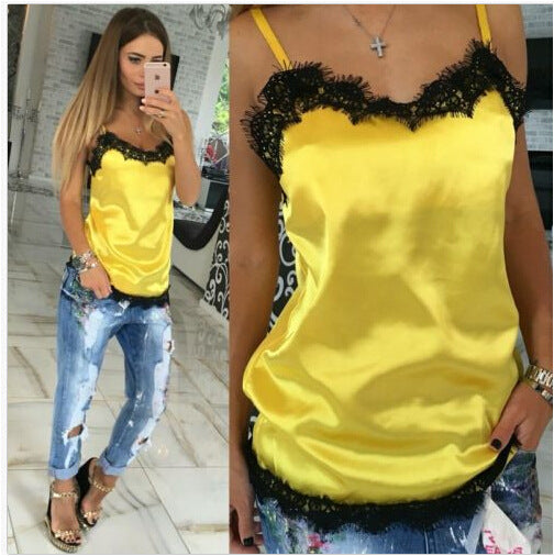 Sexy Camis Summer Lace Patchwork Vest Top 2017 Newly Fashion Women Solid Casual Sleeveless Tank Tops T-Shirt 4 Colors Tops GV554