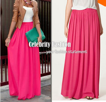 New Women Long Skirt 18 Color Pastel Candy Coloured Pleated Chiffon Maxi Skirts 2017 Beach Boho Summer Skirts Faldas Saia