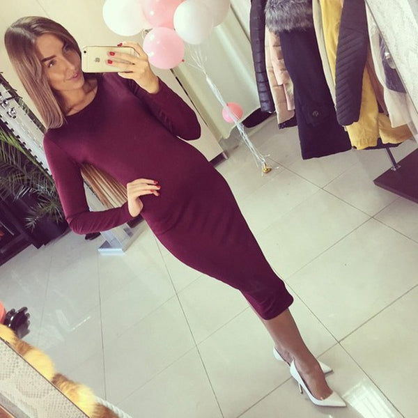 Slim Bodycon Bandage Dress Long Sleeve Knee Length Midi Dresses Autumn High Quality Women Dresses Bandage Vestidos Female Q0001