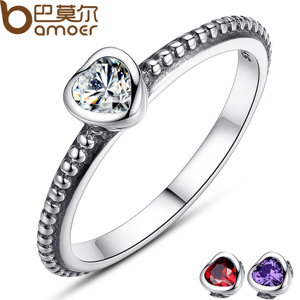 BAMOER 3 Colors Authentic 100% 925 Sterling Silver Ring Love Heart Ring Original Wedding Jewelry PA7107