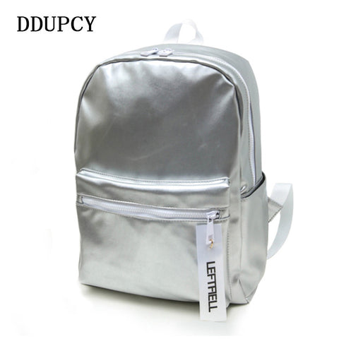 DDUPCY 2017 New Arrival Glossy Backpack Girl Glossy Backpack School Bag Women Rainbow Colorful Silver Glossy  Backpack