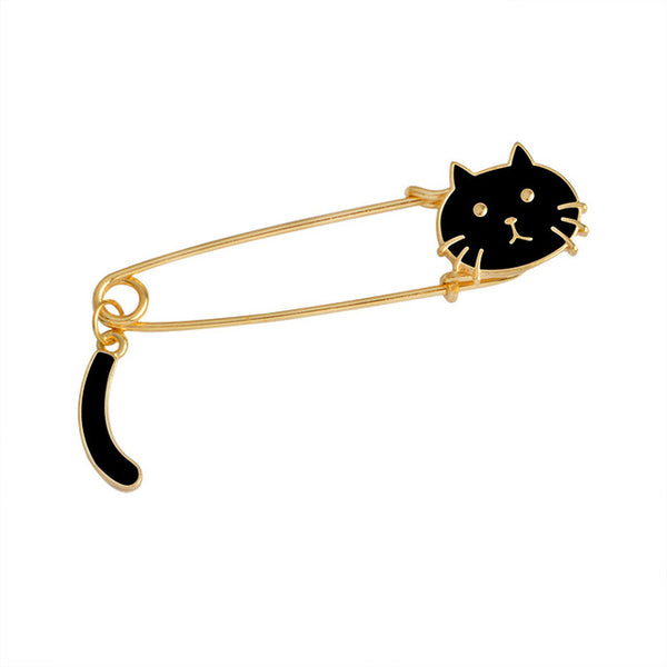 Miss Zoe Cute Cartoon Black White Cat Kitten Face Tail Metal Brooch Pins DIY Sweater Pin Badge Gift Jewelry for women girl kids