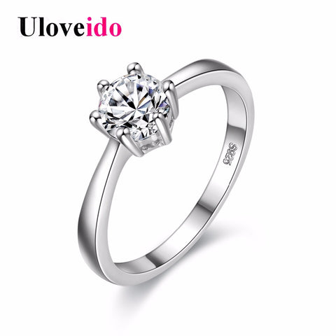 5% off Engagement Rings for Women Lovers' Gift Silver Color Jewelry Cubic Zirconia Charms Ring Bijoux Fianit Uloveido J002W