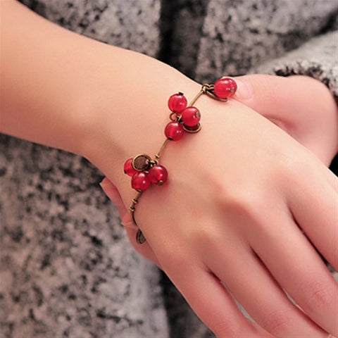 SL030 Hot New Fashion Vintage Sweet Cute Coin Red Cherry Charm Chain Bracelet & Bangle for Women Jewelry Gift mujer pulseras