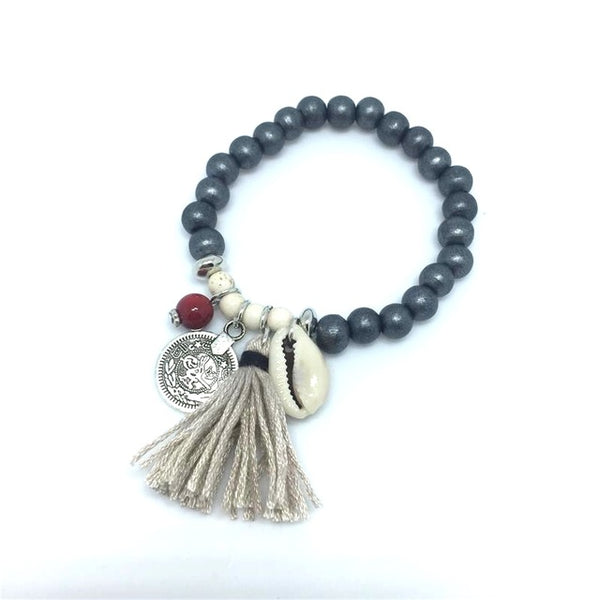 2017 Bohemian Shell Charm Bracelet Tassel Glass Beaded Fashion Coloful Romantic Beach Wood Beads Bracelet For Women