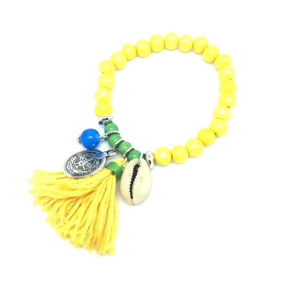 2017 Bohemian Shell Charm Bracelet Tassel Glass Beaded Fashion Coloful Romantic Beach Wood Beads Bracelet For Women