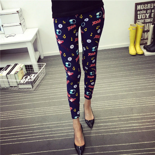 BIVIGAOS Spring Summer Womens Fashion Black Milk Thin Stretch leggings Colored Stars Graffiti Slim Skinny Leggings Pants Female