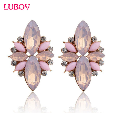 2017 New Elegant Opal Stone Stud Earrings Crystal Earrings for Women Trendy Gold Color Fashion Earrings
